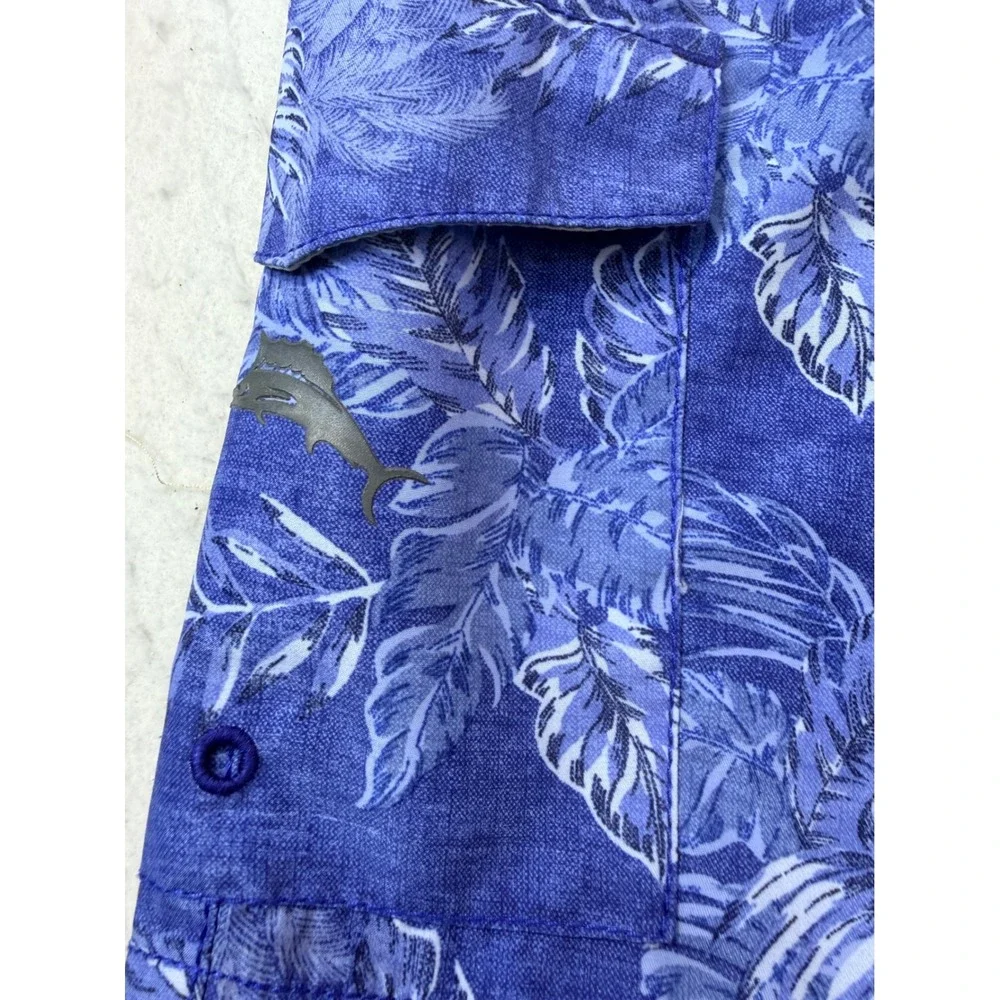 Tommy Bahama Mens Blue Tropical Palm Leaf Cargo Swim Trunks Board Shorts L